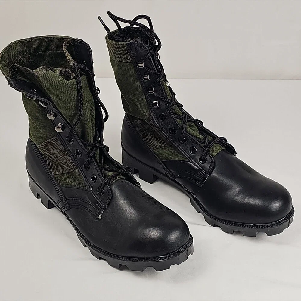 Men’s Size 9 Jungle Combat Style Boots Olive Green Black Military Reproduction